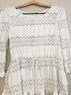Free People Fire Island White Open Knit Top Size S thumbnail 7