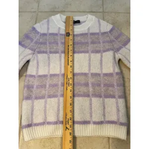 Mango MNG Lavender Plaid Knit Sweater XS Soft‎ Fuzzy Cropped Pullover thumbnail 7