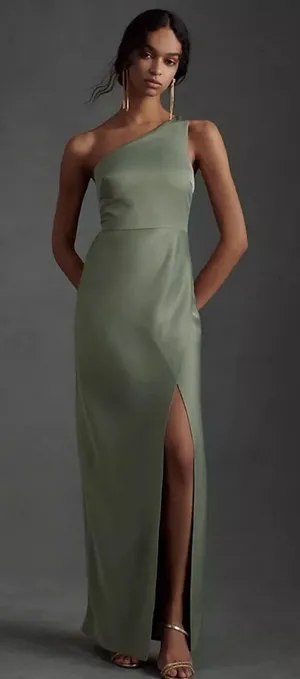 BHLDN Anthropologie Dylan One Shoulder Satin‎ Side Slit Gown Miss Womens Size 10 thumbnail 1