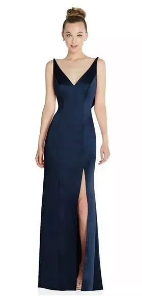 After Six Size 8 Draped Cowl-Back Princess Line Dress Front Slit Midnight thumbnail 1