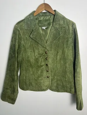VTG Live A Little Green Suede Leather Jacket Wm MD Boho Y2K 90 Punk Gilmore Girl thumbnail 1
