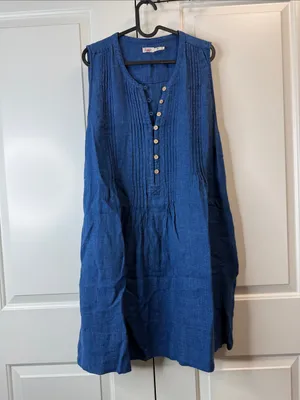 Faherty Isha Basketweave Dress XL Sleeveless Linen Indigo $168 thumbnail 2