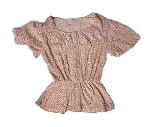 Abercrombie‎ & Fitch Pink & White Floral Keyhole Peplum Blouse Size XS thumbnail 1