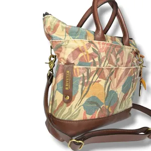 R.Riveter Otto Canvas Leather Tote Crossbody Bag Floral Breast Cancer Awareness thumbnail 5