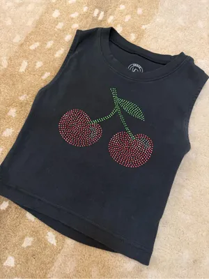 Urban Outfitters Rhinestone cherry black open back tank top women’s size M thumbnail 2