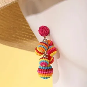 Colorful‎ Beaded Ball Drop Earrings Multicolor Rainbow Festival Boho Resortwear thumbnail 2