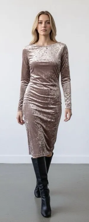 Philo Crushed Velvet Dress Long Sleeve Size XS/S Whimsical Y2K Evening Feminine thumbnail 1