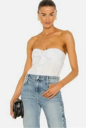 RTA Leia Strapless White cotton Tie-Front button up Bustier Top blouse, size S thumbnail 1