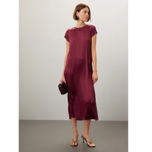 Madewell Short Sleeve Slip Midi Dress Women S Burgundy Plisse Minimalist Holiday thumbnail 2