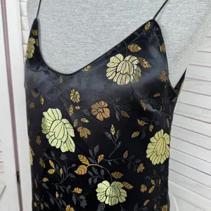 Forever‎ 21 Floral Satin Jacquard Mini Slip Dress Black Gold Medium thumbnail 6