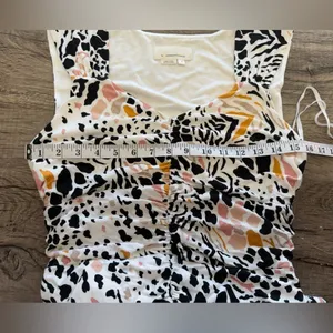Anthropologie‎ Ramona Dress Jersey Ruched White Animal Print Size M thumbnail 3