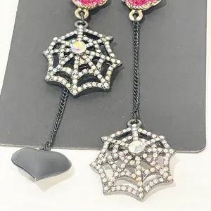 Betsey Johnson Creepshow Spiderweb Pink Rose‎ Heart Crystal AB Mismatch Earring thumbnail 2