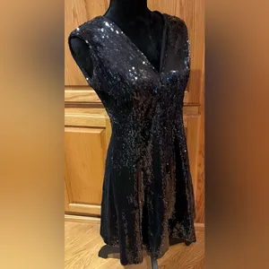Dress the Population Marilyn Sequin Sleeveless V-Neck Mini Dress Black Sz Large‎ thumbnail 8