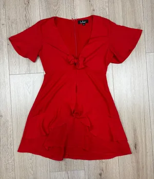 Lulu's Red Knot-Front V-Neck Mini Dress Size S thumbnail 1