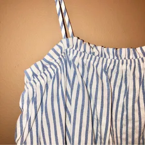 SugarLips Boho Cold Shoulder Tassel Lace Stripe‎ Top Blue White XS thumbnail 6
