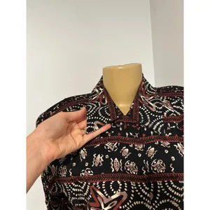 Vintage Maggy London Black Burgundy Geometric Floral Rayon Midi Dress Size 10 thumbnail 5
