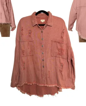 POL Sweet Talker Shacket Rusty Pink Distressed Oversized SMT1165D Size Medium thumbnail 1