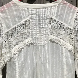 Feather Bone White Lace Long Sleeve Peasant Dress XS thumbnail 7