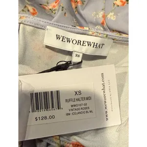 NWT WeWoreWhat Vintage Roses Ruffle Halter Sleeveless Maxi Dress XS Blu Lavender thumbnail 10