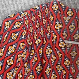 Kachel Size-2 Blouse Red Blue Geometric Diamond 100% Silk Smocked thumbnail 7