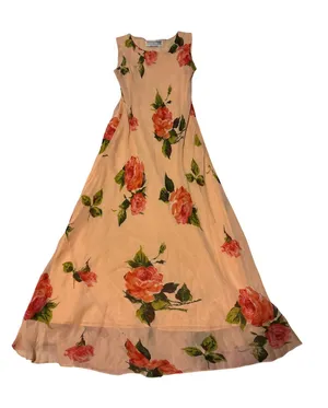 Vintage Women's Floral Maxi Dress with Pink Rose Print thumbnail 1