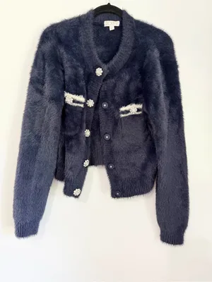 J. Crew Sweater Lady Jacket in Brushed Yarn Navy medium formal fancy girly thumbnail 1