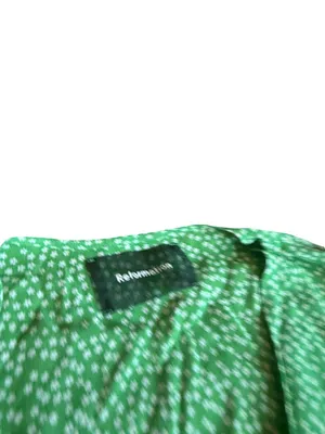 Reformation Dawn Mini Wrap Dress Green Floral Print Flowy Girly Party Size Small thumbnail 3