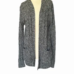Be Fabulous Cable Knit Cardigan XS Gray Black Open Front Longline Pocket Sweater thumbnail 3