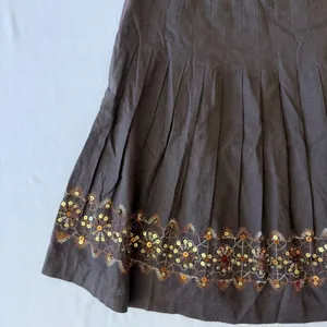 Ann Taylor Loft Brown Linen Blend Pleated Sequin Hem A-Line‎ Skirt Womens 10 thumbnail 8