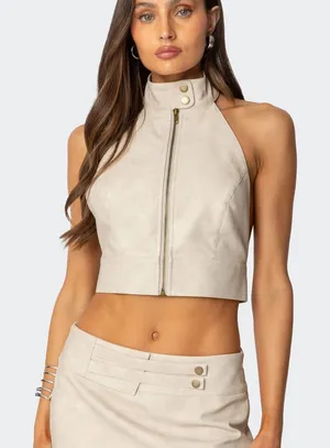 Edikted Faux Leather Open Back Top thumbnail 1
