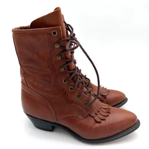 Durango Vintage Rustic Kiltie Lace Up Prairie Western Ruffle Boots 7 Leather thumbnail 1
