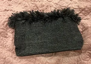 Black Fringe Top Zipper Clutch Bag thumbnail 1