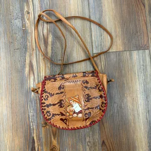 Vintage 70s/80s Thai Painted Leather Crossbody Purse thumbnail 1