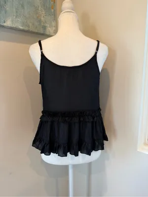 House of Harlow 1960 Black Ruffled Tie-Front Coquette Camisole S thumbnail 2