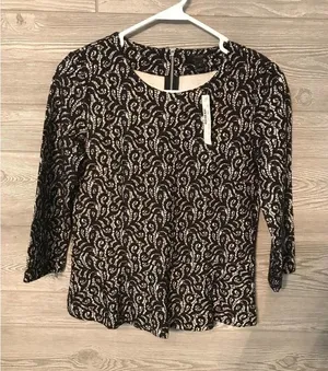 J.crew‎ XS blouse white with black lace NWT thumbnail 1
