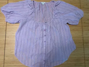 Pilcro Anthropologie Lavender Striped Cotton Button Front Blouse M thumbnail 1