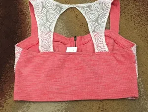 Urban Outfitters Pink/red and white lace cropped zip up top thumbnail 6