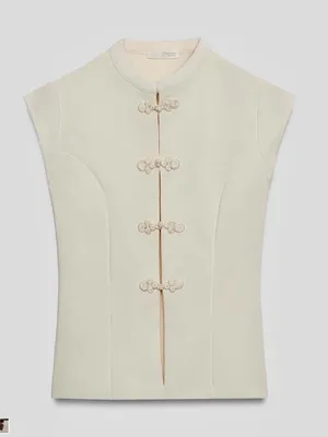 Zara NWT Ivory off white Sleeveless Top, Decorative mandarin Frog Clasp buttons thumbnail 1