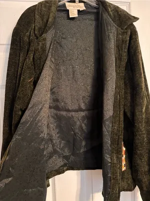 Vintage Daniel K. Deep Green Velvet Embroidered Giraffe Wooden Button Blazer XL thumbnail 5