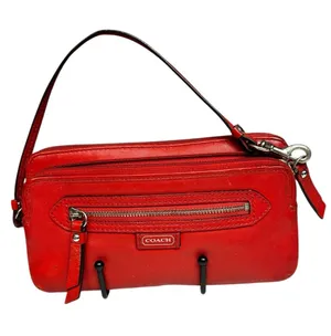 Coach Vintage Y2K Coral Red Leather Double Zip Wristlet Wallet Clutch Organizer thumbnail 1