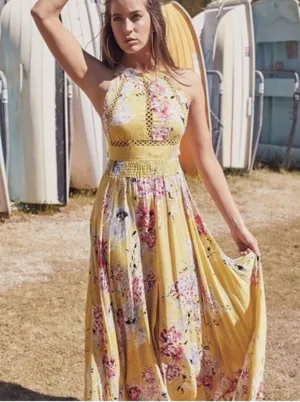 Jaase Yellow Floral Halter Maxi Dress thumbnail 1