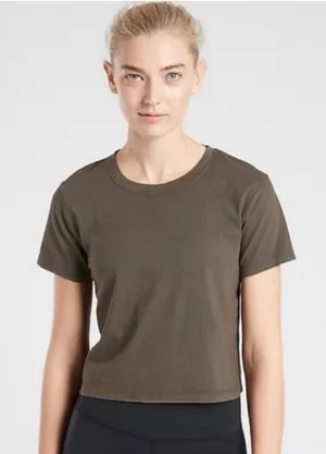 Athleta Organic Olive Green Daily Crop Short Sleeve Tee Medium thumbnail 1