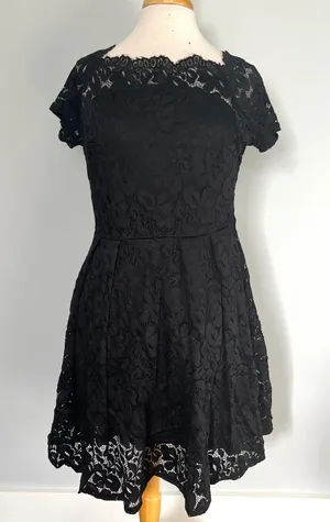 Black Eyelet Short Sleeve Off The Shoulder Dress thumbnail 1