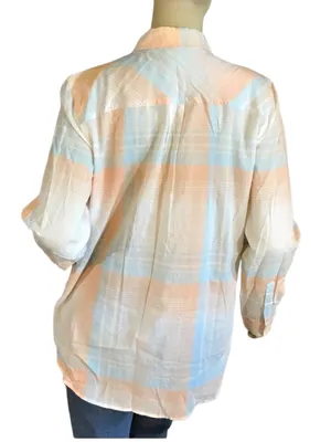 J. Crew "The Perfect Shirt" Peach & Blue Cotton Plaid Button Down (M) thumbnail 2
