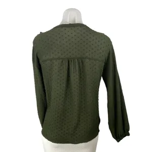 Zara Green Swiss Dots Ruffle V Neck Long Sleeve Button Up Shirt Blouse Top Sz S thumbnail 4