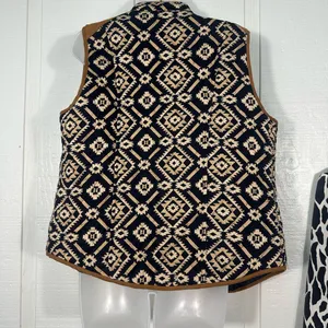 Entro Navy White Aztec Southwestern Quilted Full Zip Front Vest Sz Large EUC thumbnail 5