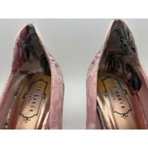 Ted Baker London Pink Floral Satin Pointed Toe Pumps Rose Gold Accents Size 41 thumbnail 7