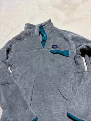 Patagonia Gray Fleece Quarter-Snap Pullover with Teal Accents large thumbnail 2
