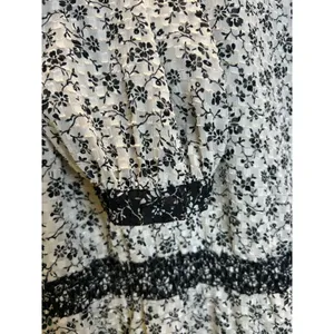 Madewell Floral Clipdot Peplum Top Womens Medium White Black V-Neck Long Sleeve thumbnail 9