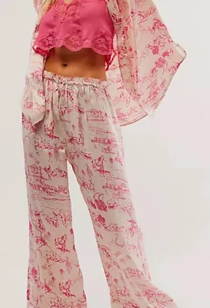 Free people Dreamy Days Pajama Set pink + white western cowgirl theme sz xs #loungewear #cozy #sleepwear #y2k thumbnail 1